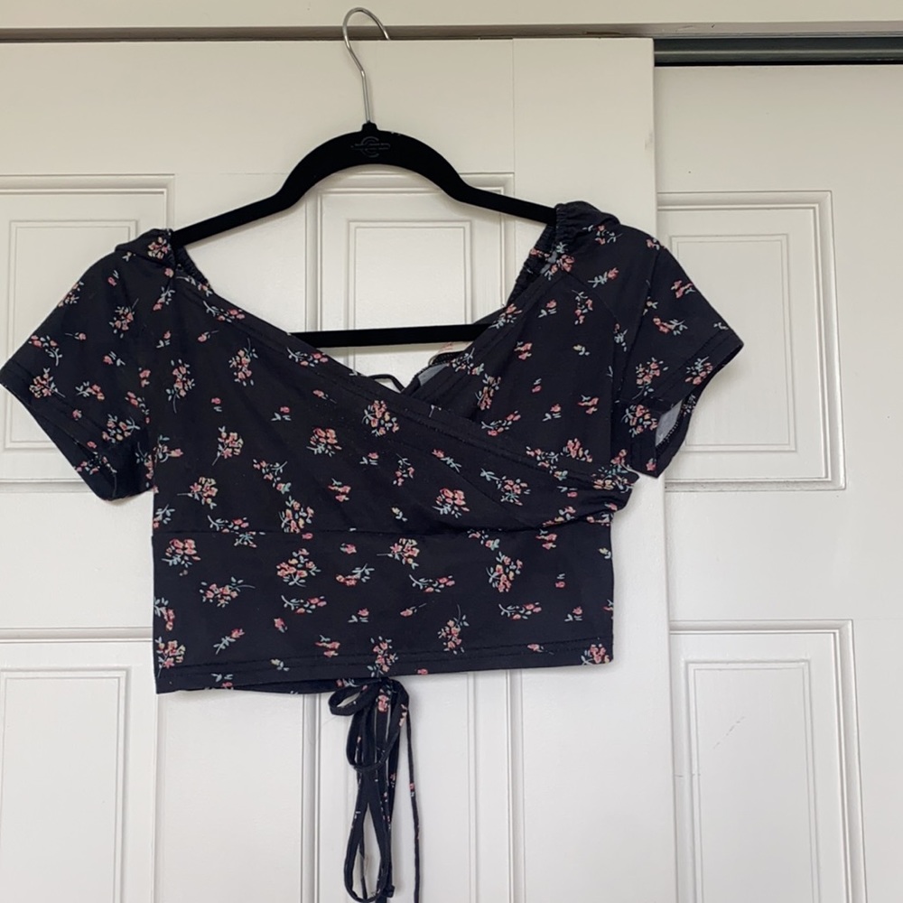 black and flowered crop top